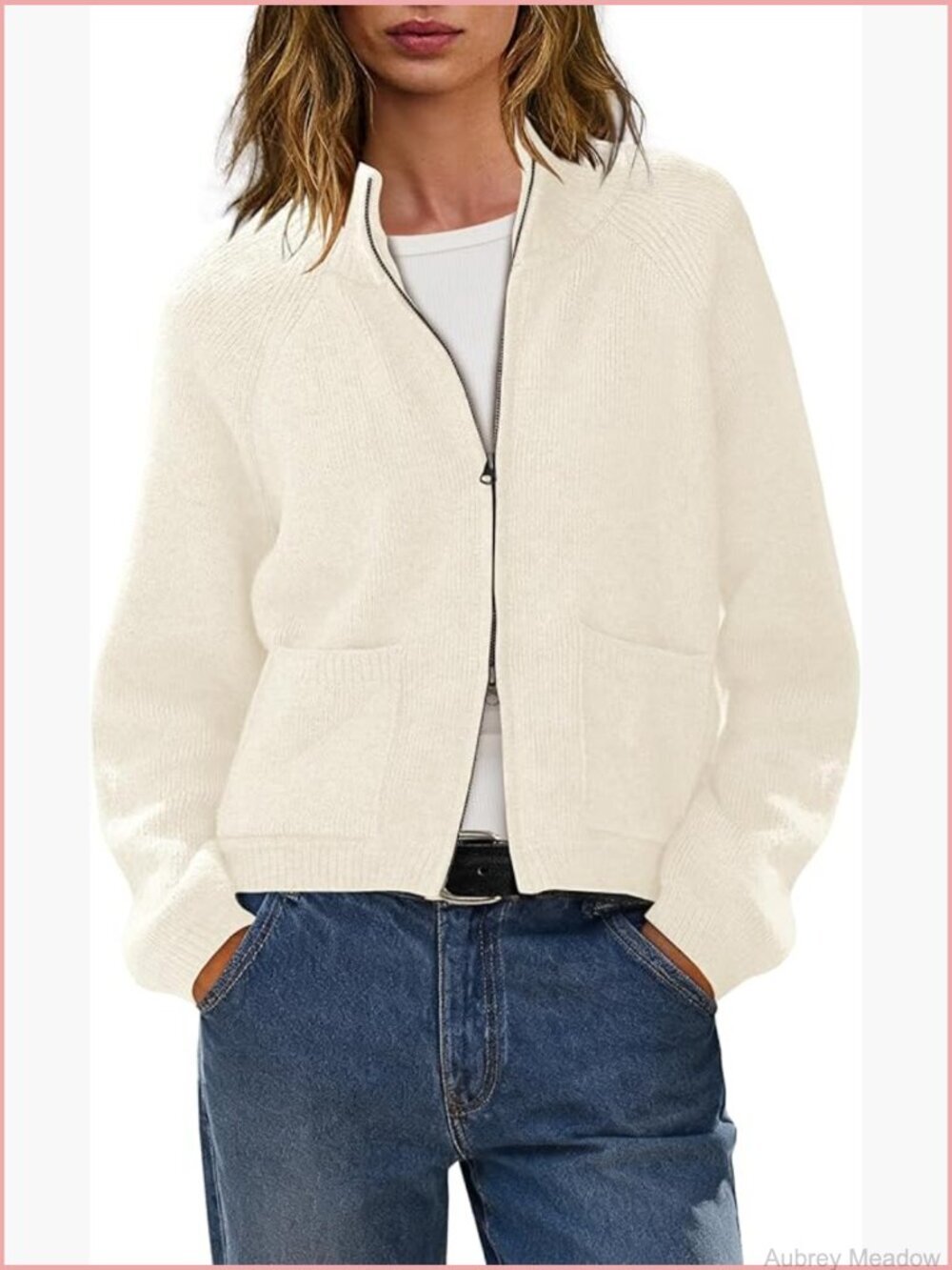 Oversized Turtleneck Cable Knit Cardigan with Pockets Long Sleeve Zip Up